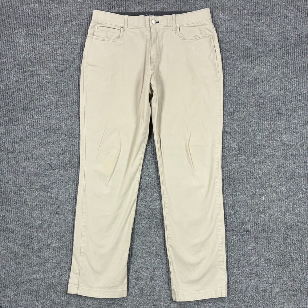 Calvin Klein Mens Khaki Pants Size 33x30 Beige Infinite Flex Waist Slim Fit